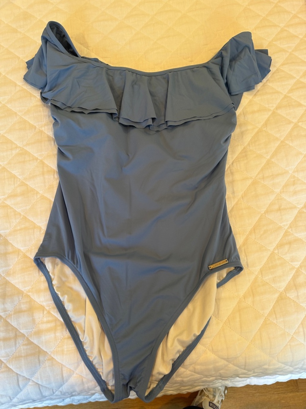 Michael Kors Girls Slate Blue Off-Shoulder Ruffle One-Piece
